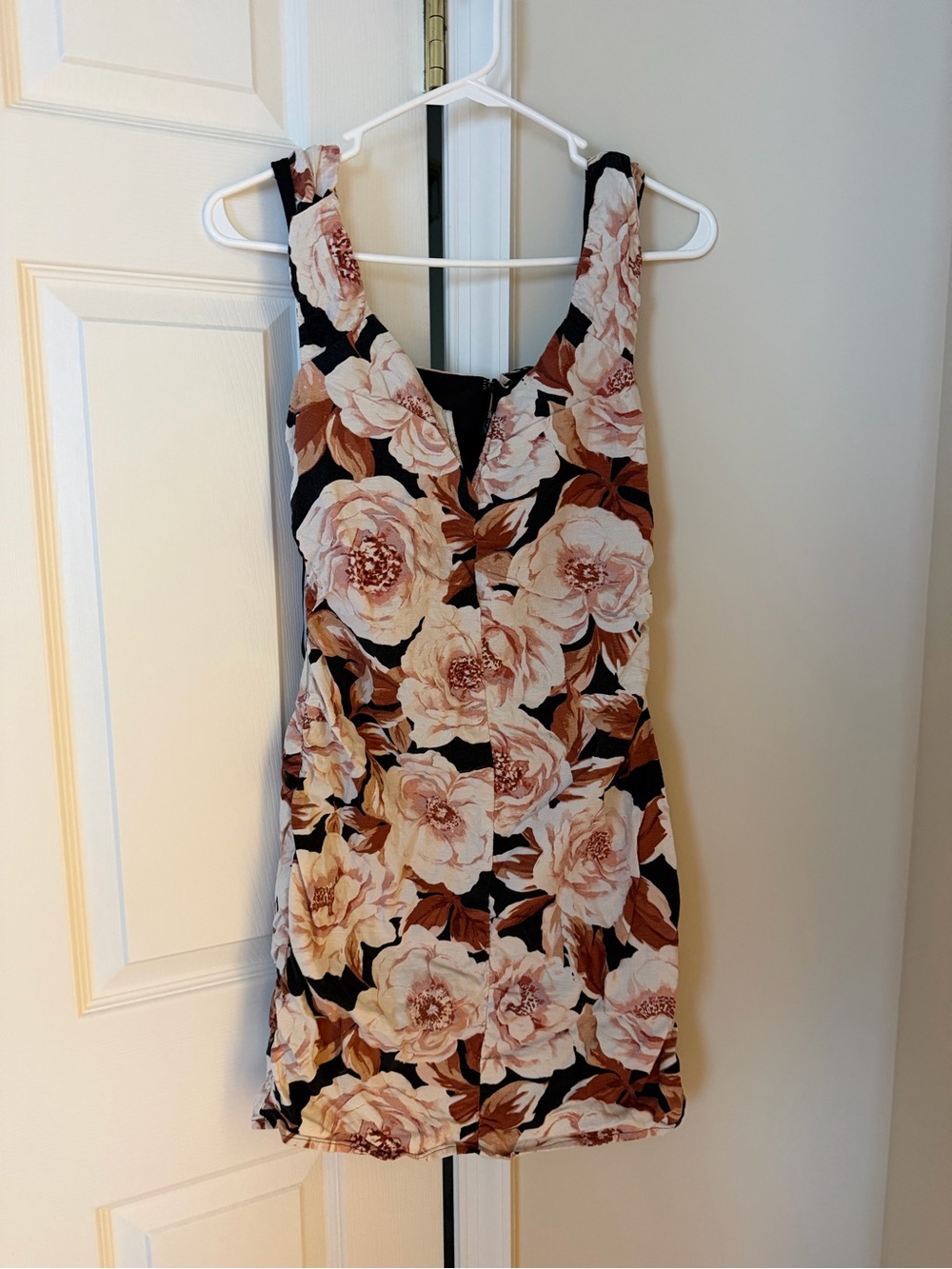 Express Black Mini Dress with Blush and Tan Floral Print